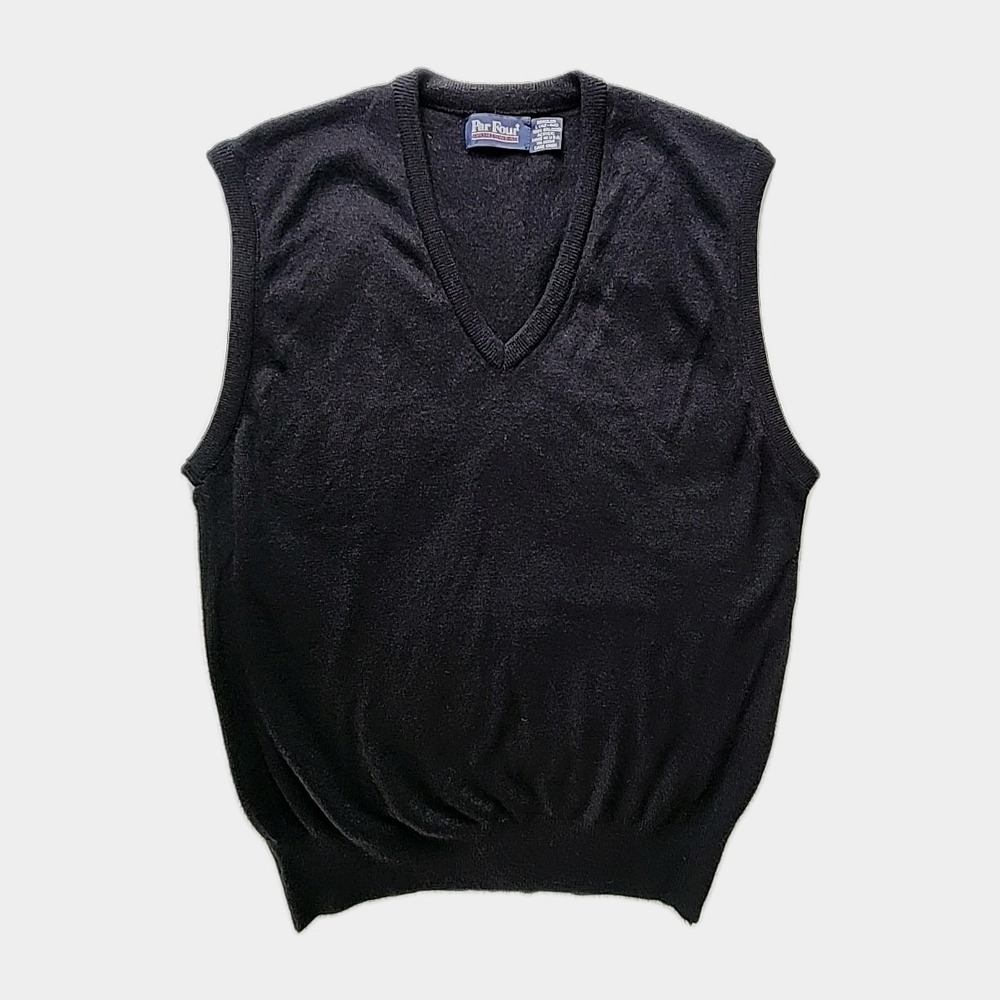 Vintage PAR FOUR Sweater Vest Mens Large Black 100% Orlon Pullover Golf USA NWOT